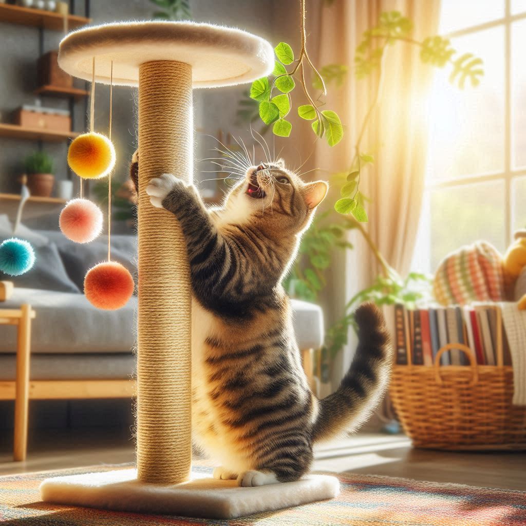 cat using a vertical cat scratcher (1)